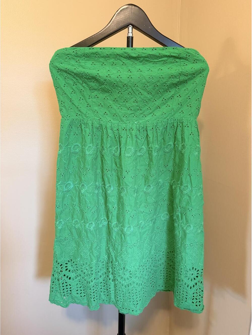 Vintage Old Navy Green Eyelet Strapless Mini Dress Size 10 Y2K Boho Cottagecore
